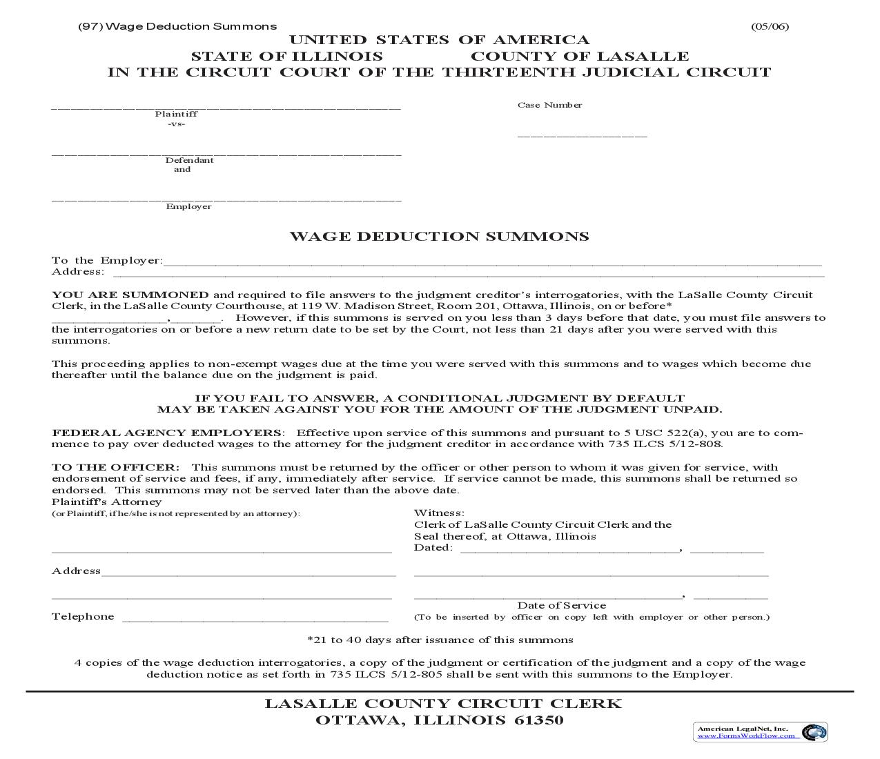 Wage Deduction Summons {97} | Pdf Fpdf Doc Docx | Illinois