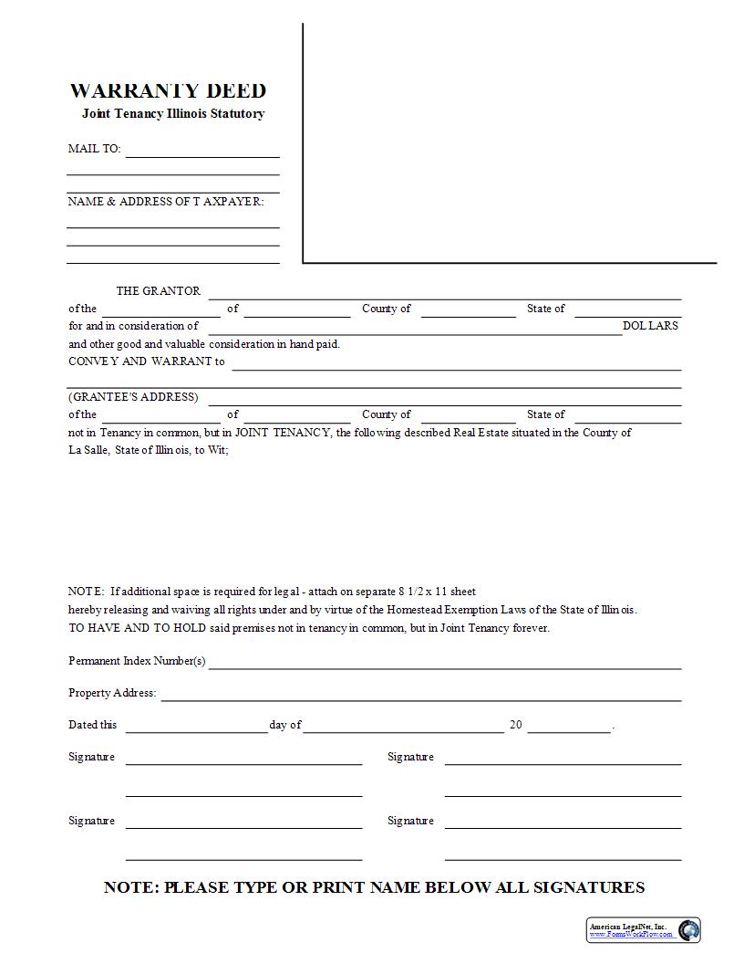 Warranty Deed Joint Tenancy Illinois Statutory | Pdf Fpdf Docx | Illinois