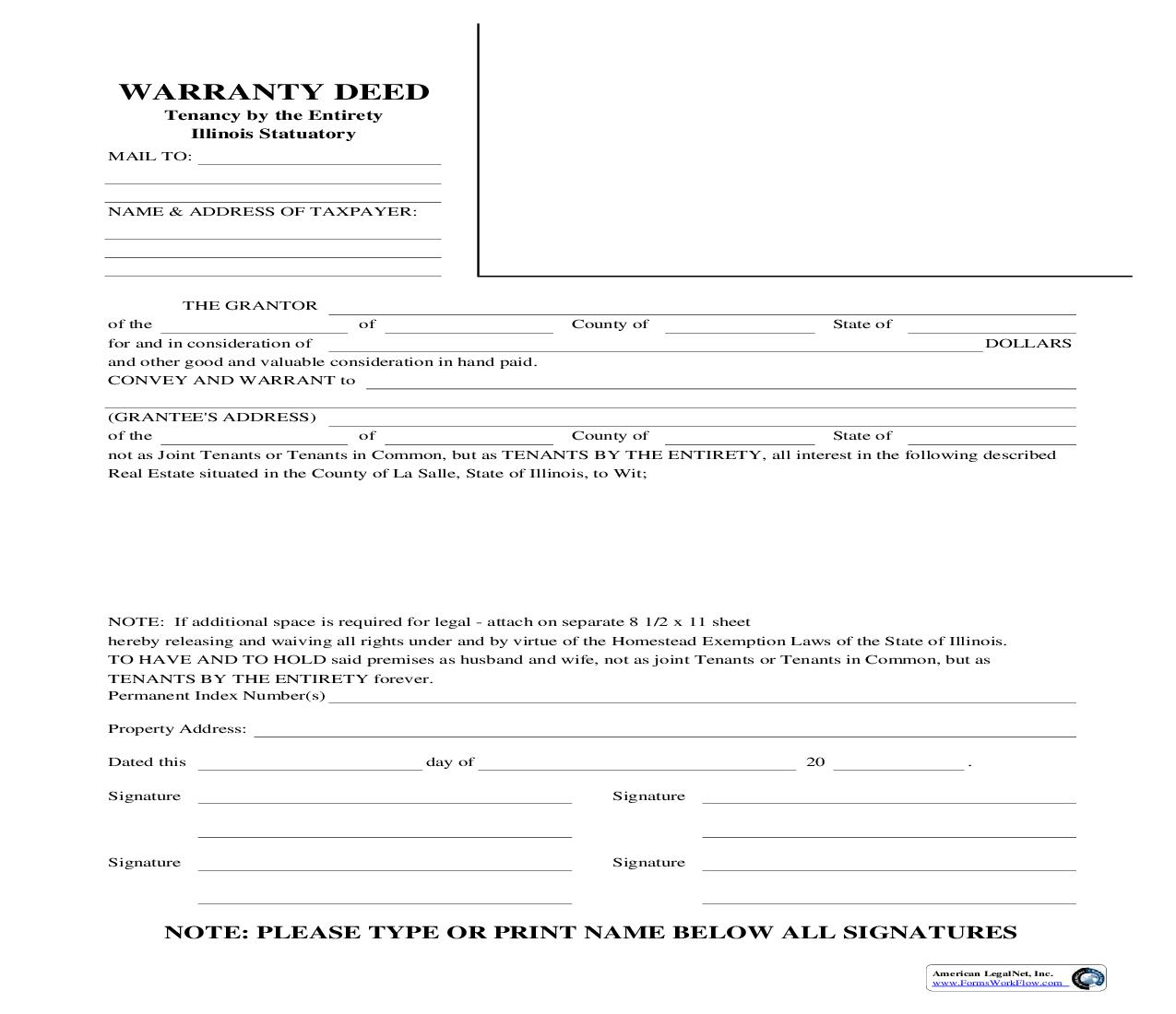 Warranty Deed Tenancy By The Entirety Illinois Statutory | Pdf Fpdf Doc Docx | Illinois