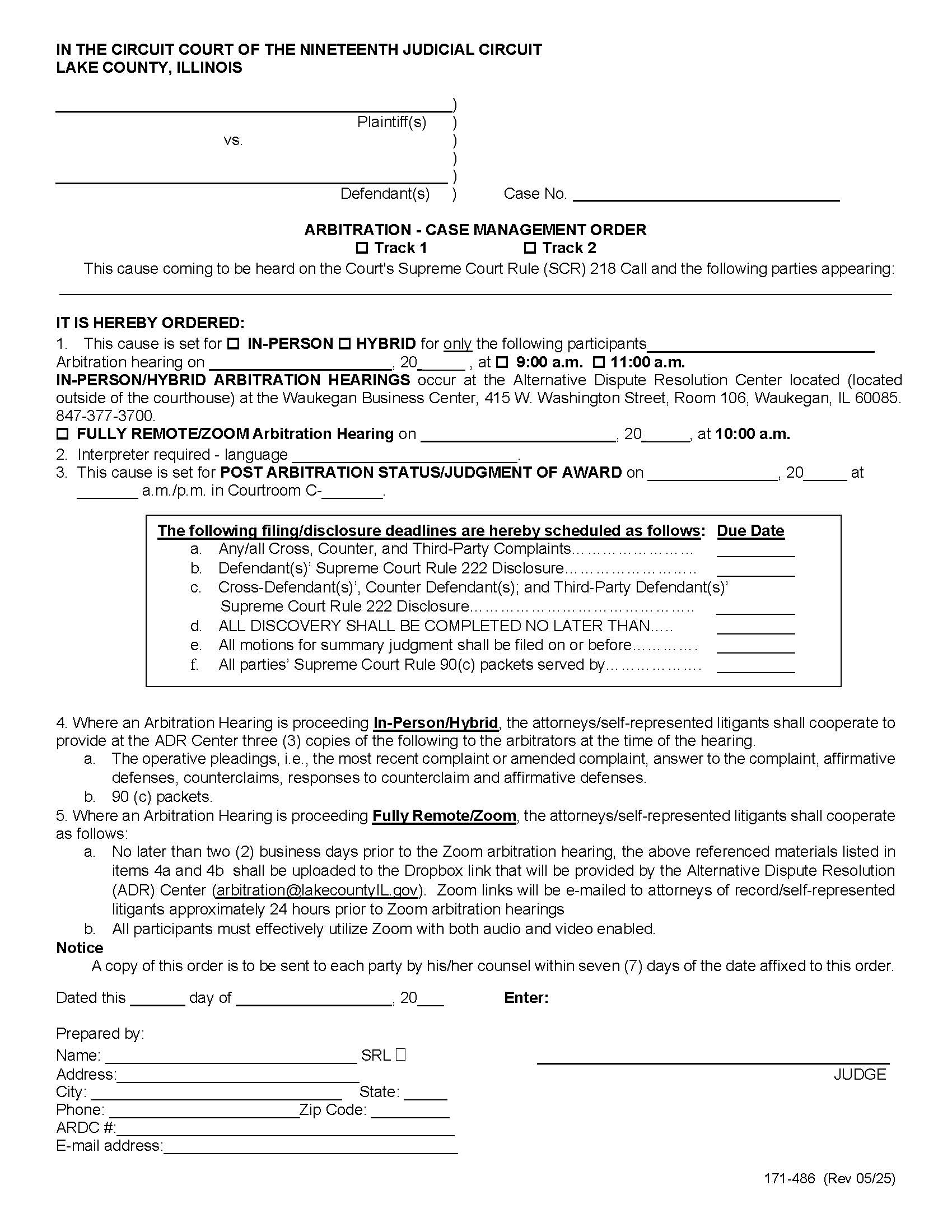 Case Management Order - Arbitration {171-486} | Pdf Fpdf Docx | Illinois