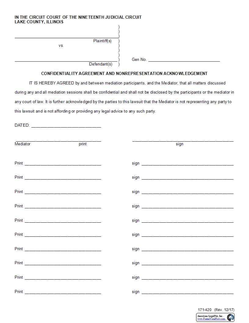 Confidentiality Agreement And Nonrepresentation Acknowlegment {171-420} | Pdf Fpdf Docx | Illinois