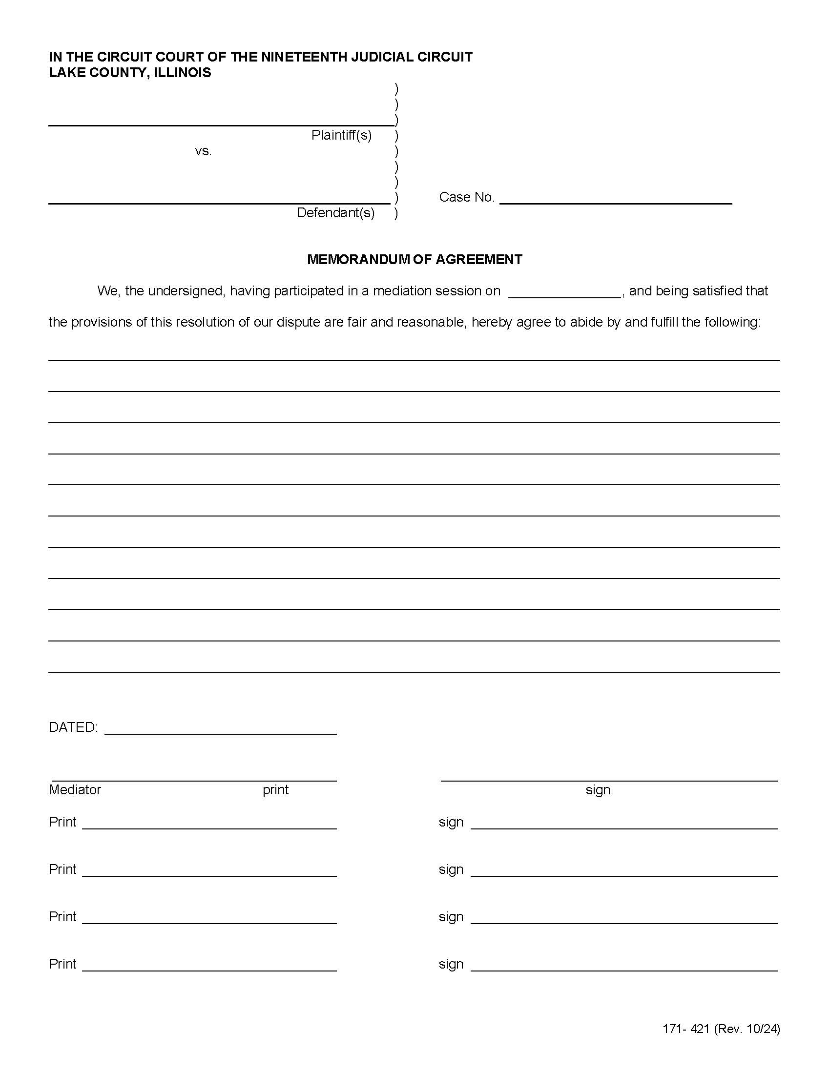 Memorandum Of Agreement {171-421} | Pdf Fpdf Docx | Illinois