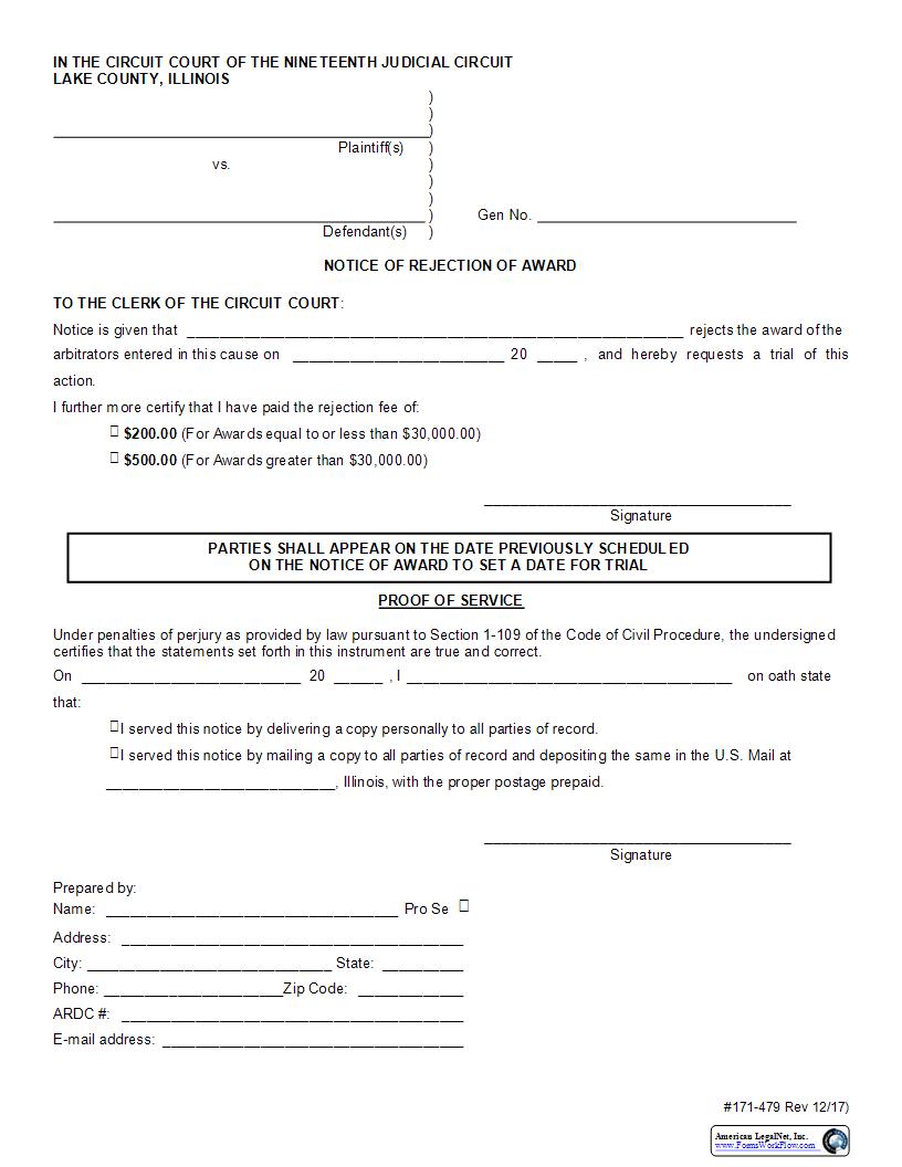 Notice Of Rejection Of Award {171-479} | Pdf Fpdf Docx | Illinois
