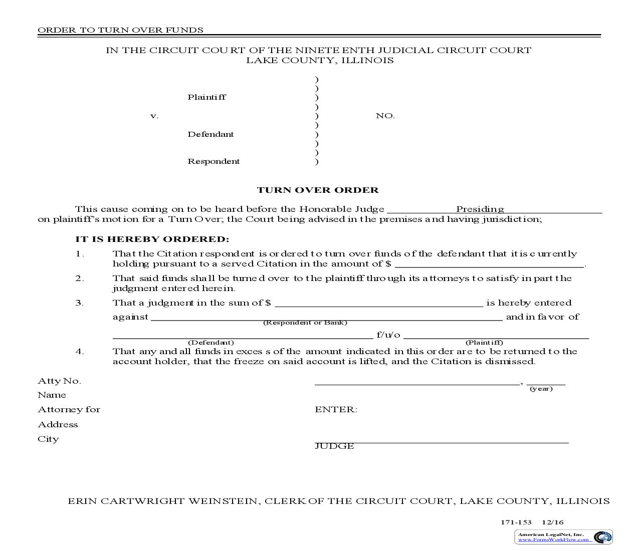 Turn Over Order {171-153} | Pdf Fpdf Doc Docx | Illinois