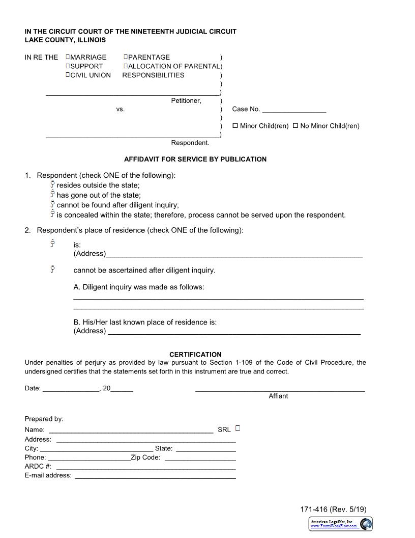 Affidavit For Service By Publication {171-416} | Pdf Fpdf Docx | Illinois