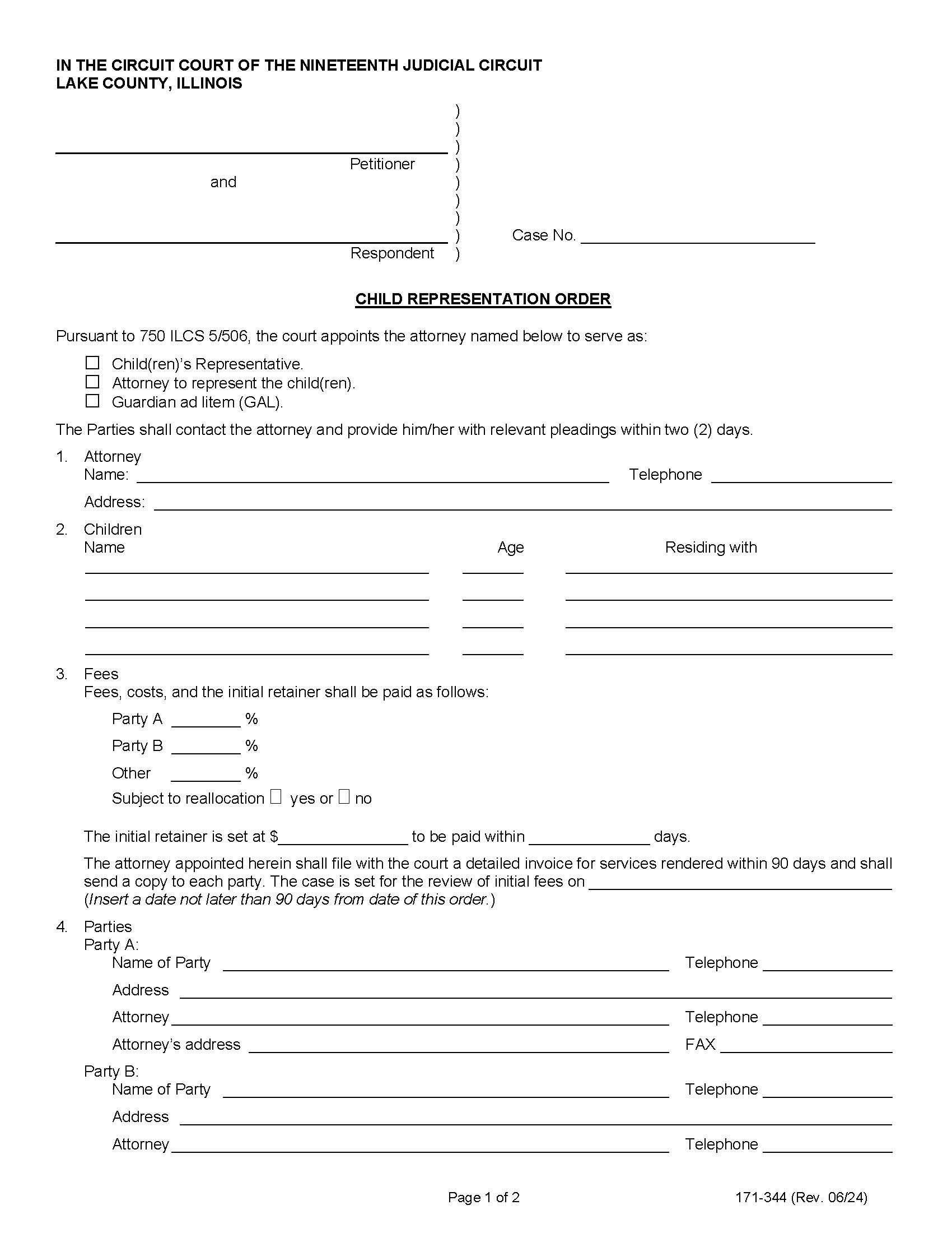 Child Representation Order {171-344} | Pdf Fpdf Doc Docx | Illinois