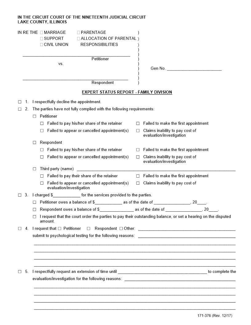 Expert Status Report - Family Division {171-376} | Pdf Fpdf Docx | Illinois