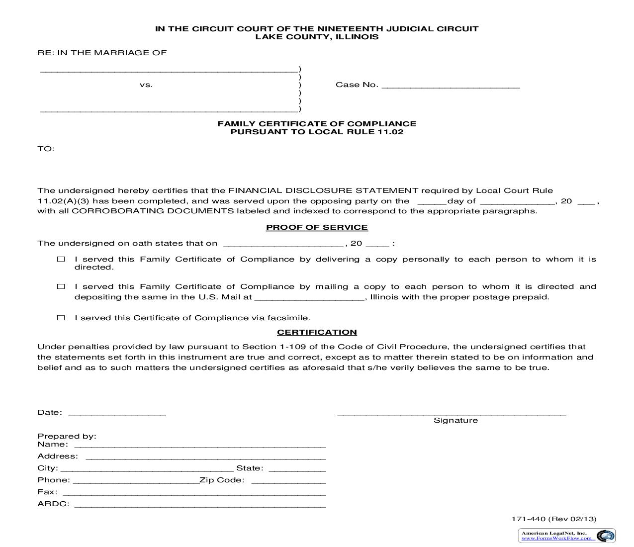 Family Certificate Of Compliance {171-440} | Pdf Fpdf Doc Docx | Illinois