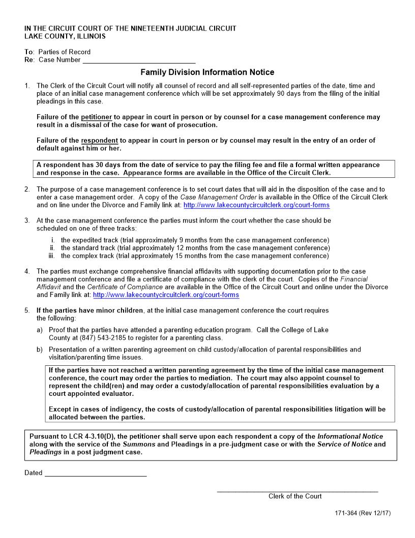 Family Division Information Notice {171-364} | Pdf Fpdf Docx | Illinois