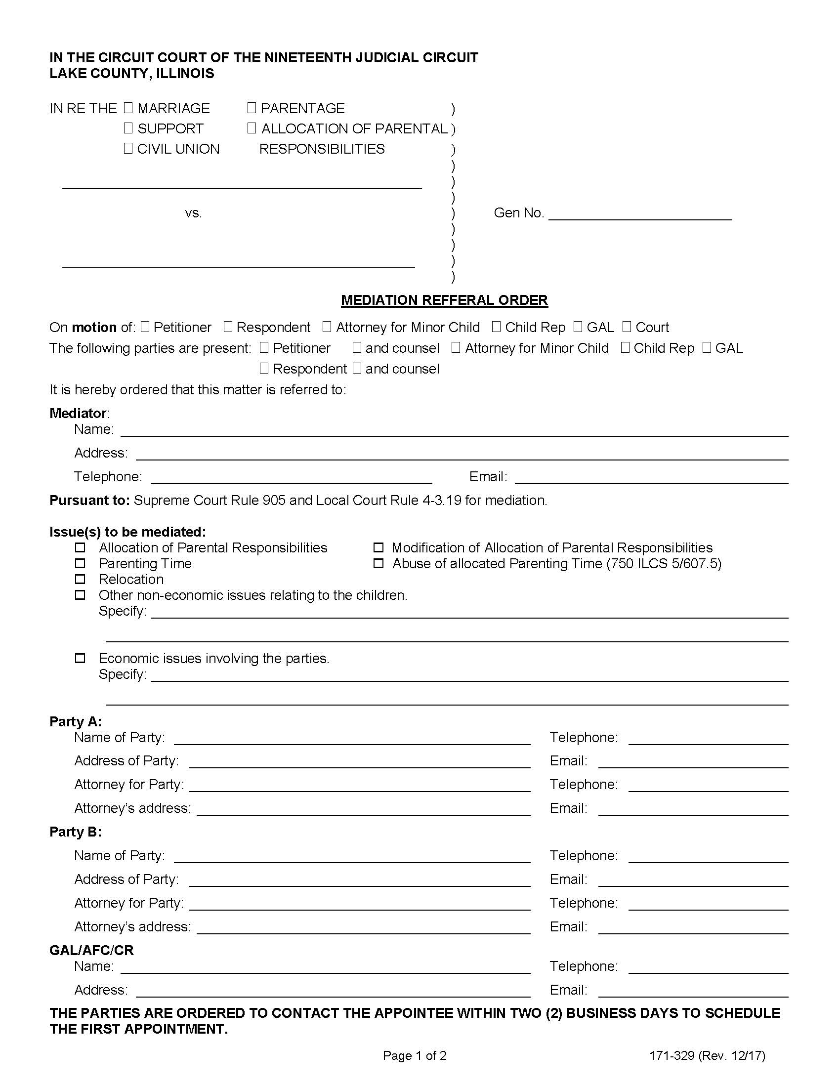 Mediation Referral Order {171-329} | Pdf Fpdf Doc Docx | Illinois