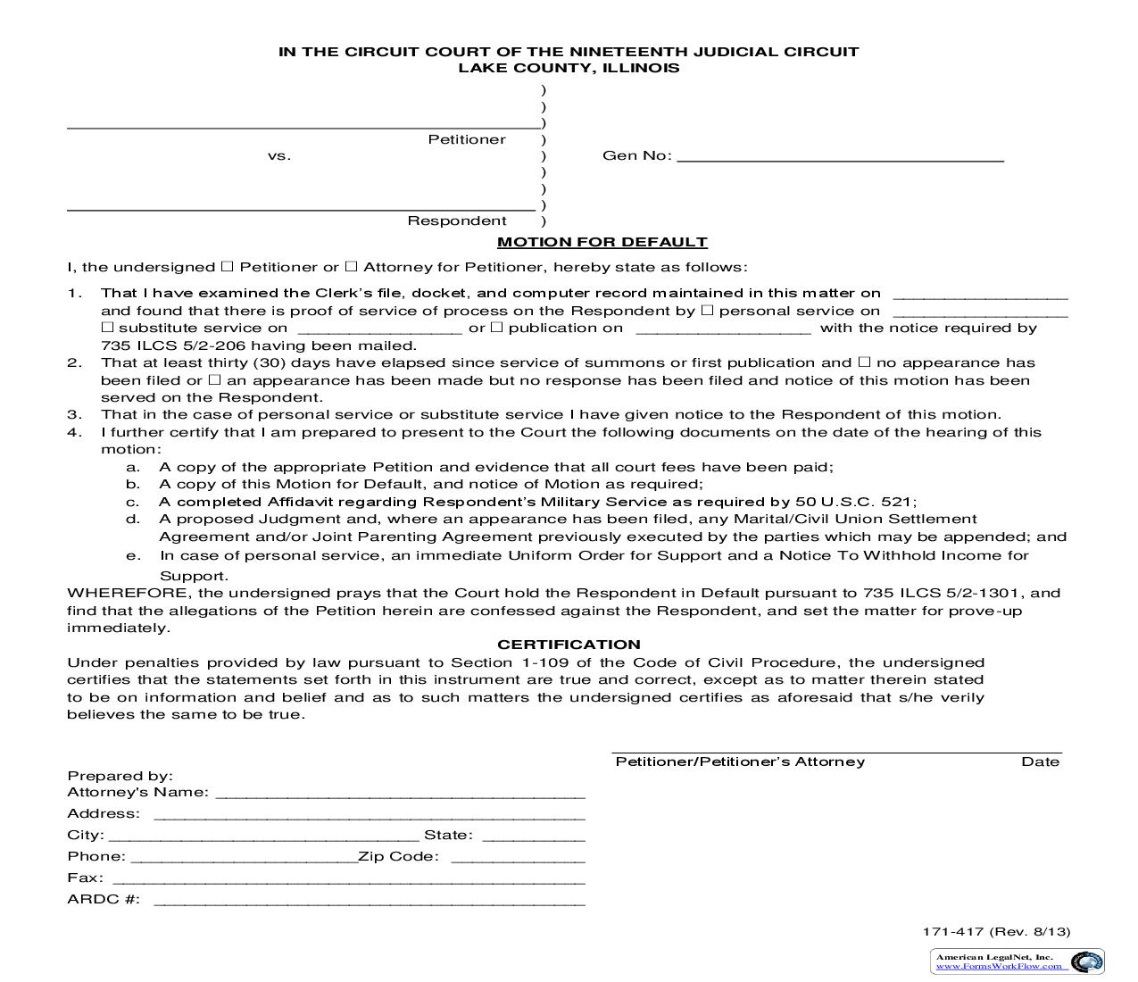 Motion For Default {171-417} | Pdf Fpdf Doc Docx | Illinois