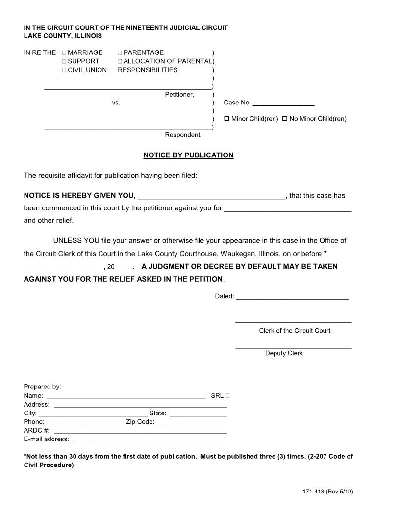 Notice By Publication {171-418} | Pdf Fpdf Docx | Illinois
