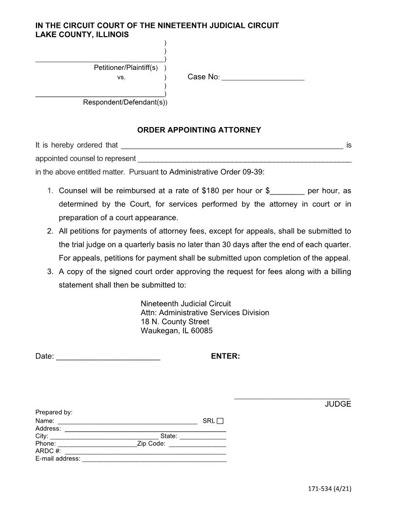 Order Appointing Attorney {171-534} | Pdf Fpdf Docx | Illinois