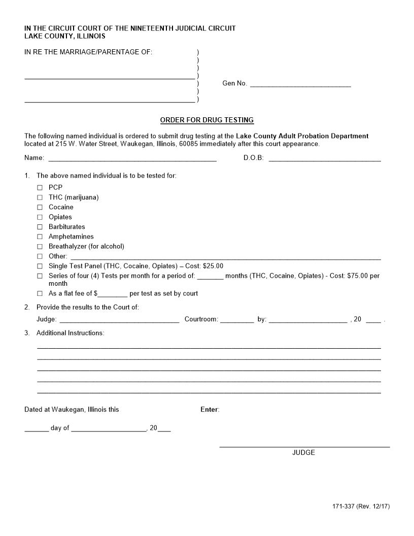 Order For Drug Testing {171-337} | Pdf Fpdf Docx | Illinois
