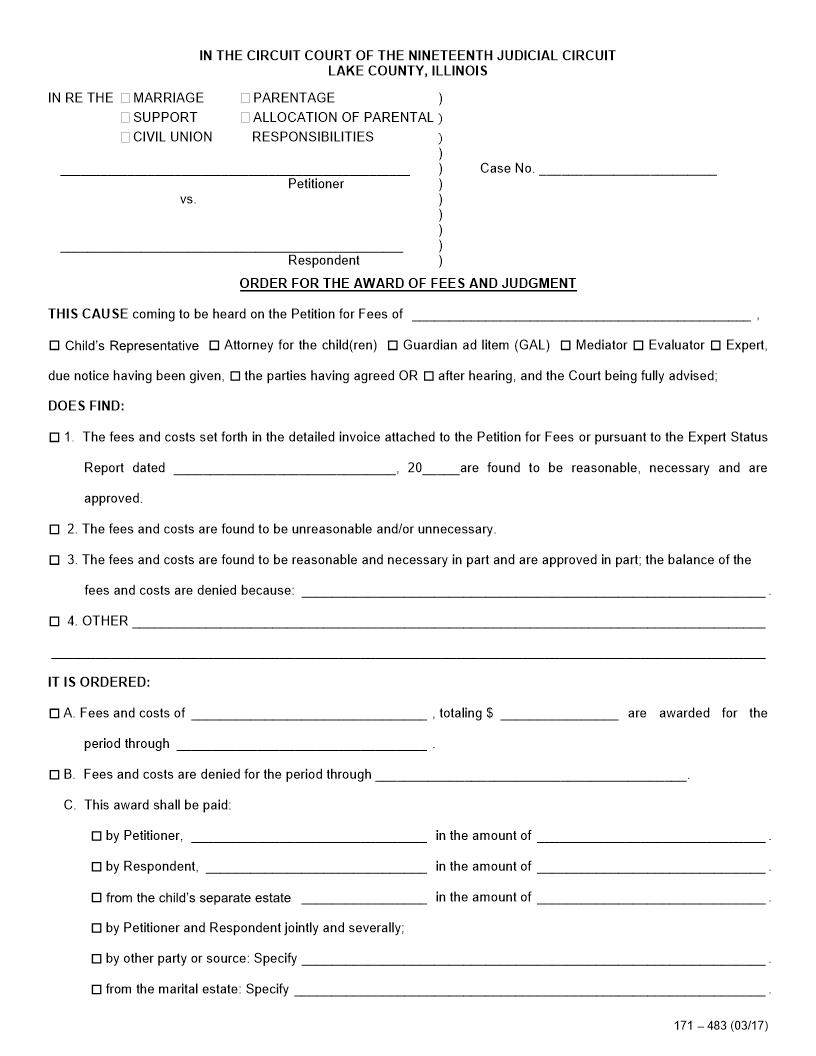 Order For The Award Of Fees And Judgment {171-483} | Pdf Fpdf Docx | Illinois