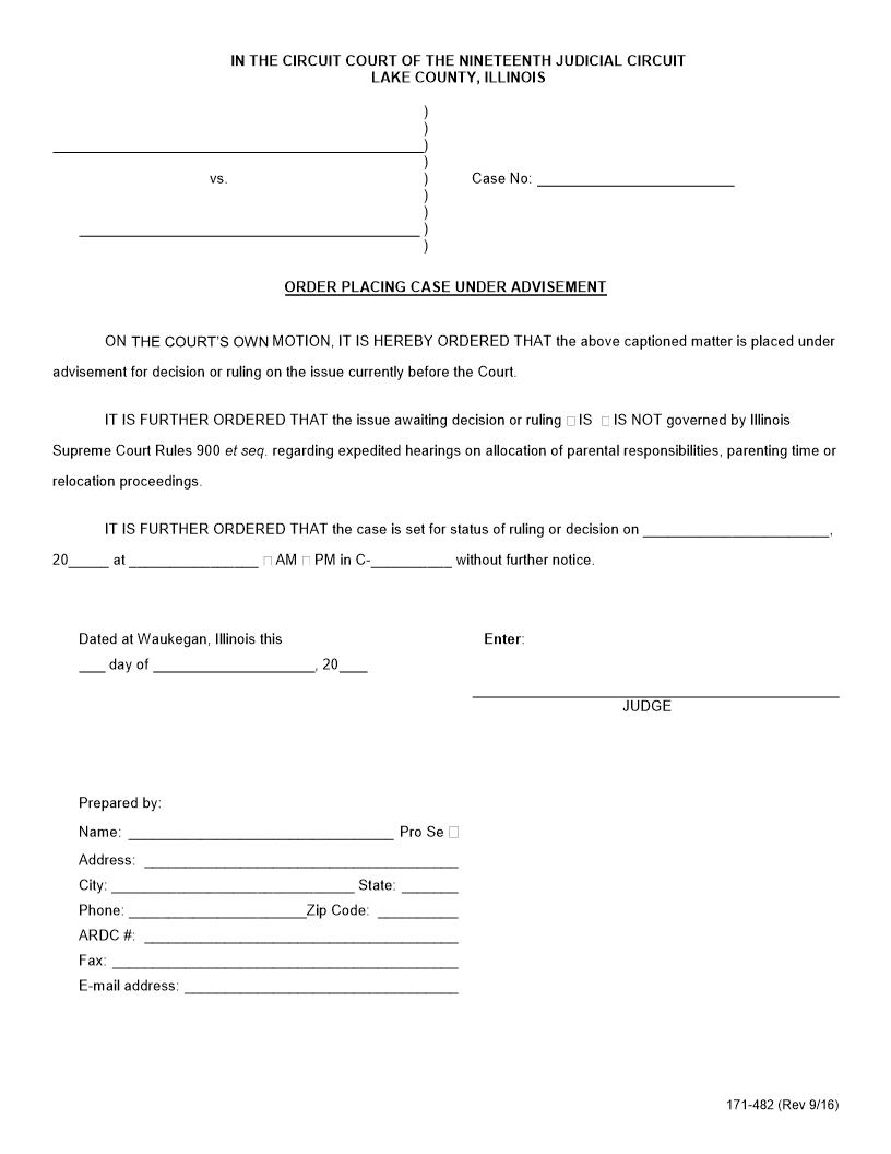 Order Placing Case Under Advisement {171-482} | Pdf Fpdf Docx | Illinois