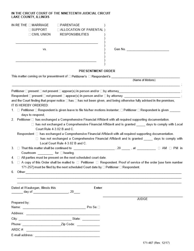 Presentment Order {171-467} | Pdf Fpdf Docx | Illinois