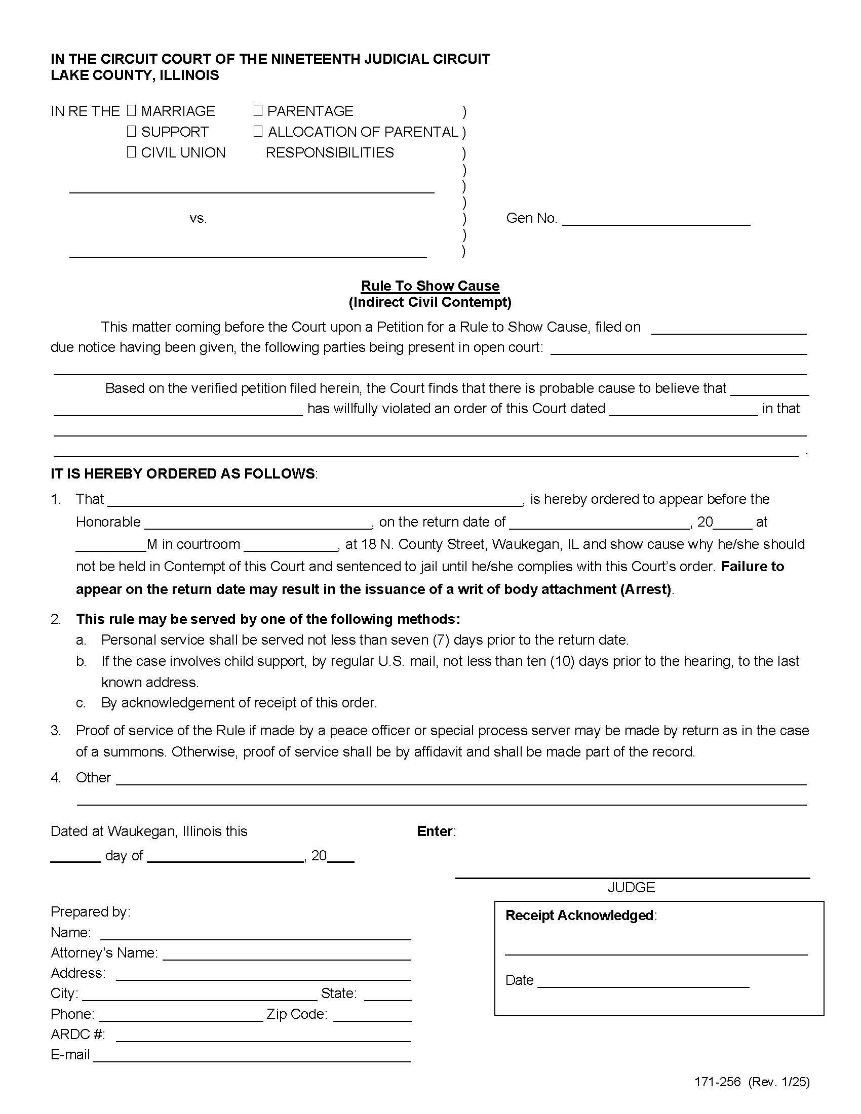 Rule To Show Cause (Indirect Civil Contempt) {174-256} | Pdf Fpdf Doc Docx | Illinois