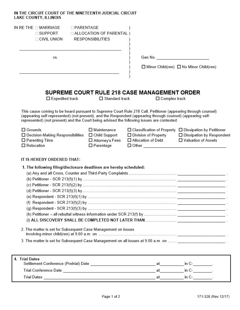 Subsequent Case Management Conference Form {171-441} | Pdf Fpdf Doc Docx | Illinois
