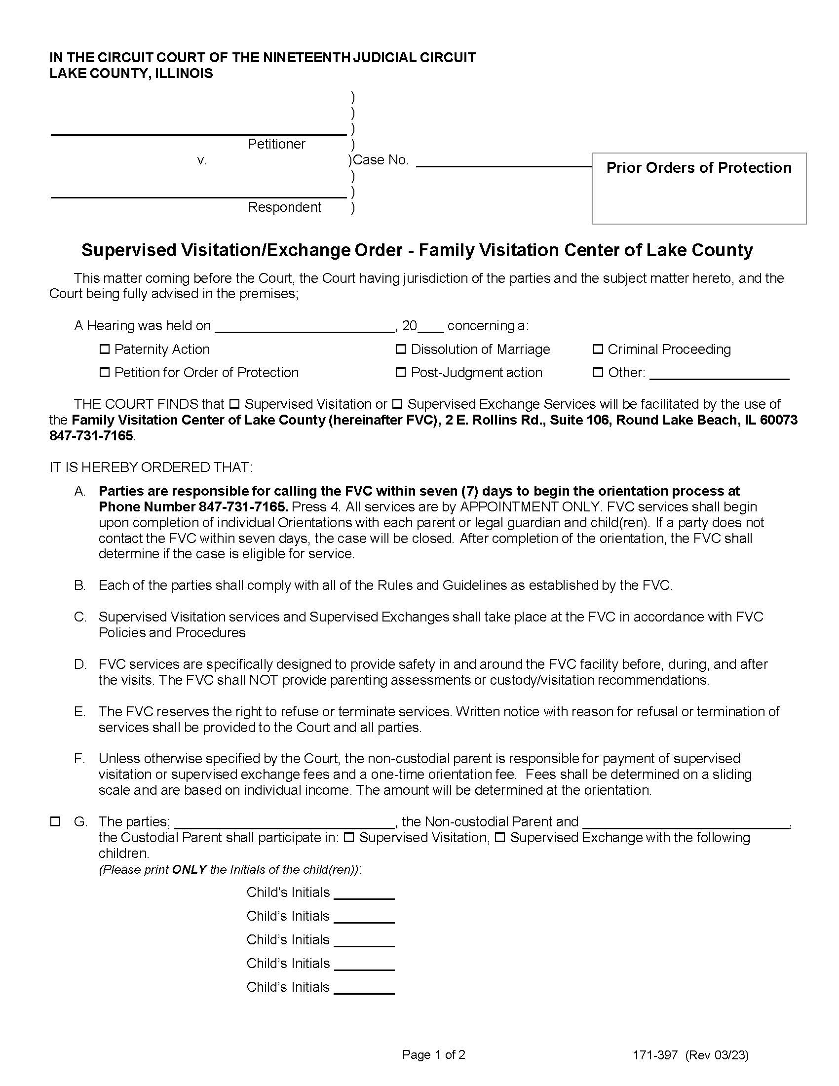 Supervised Visitation Exchange Order {171-397} | Pdf Fpdf Docx | Illinois