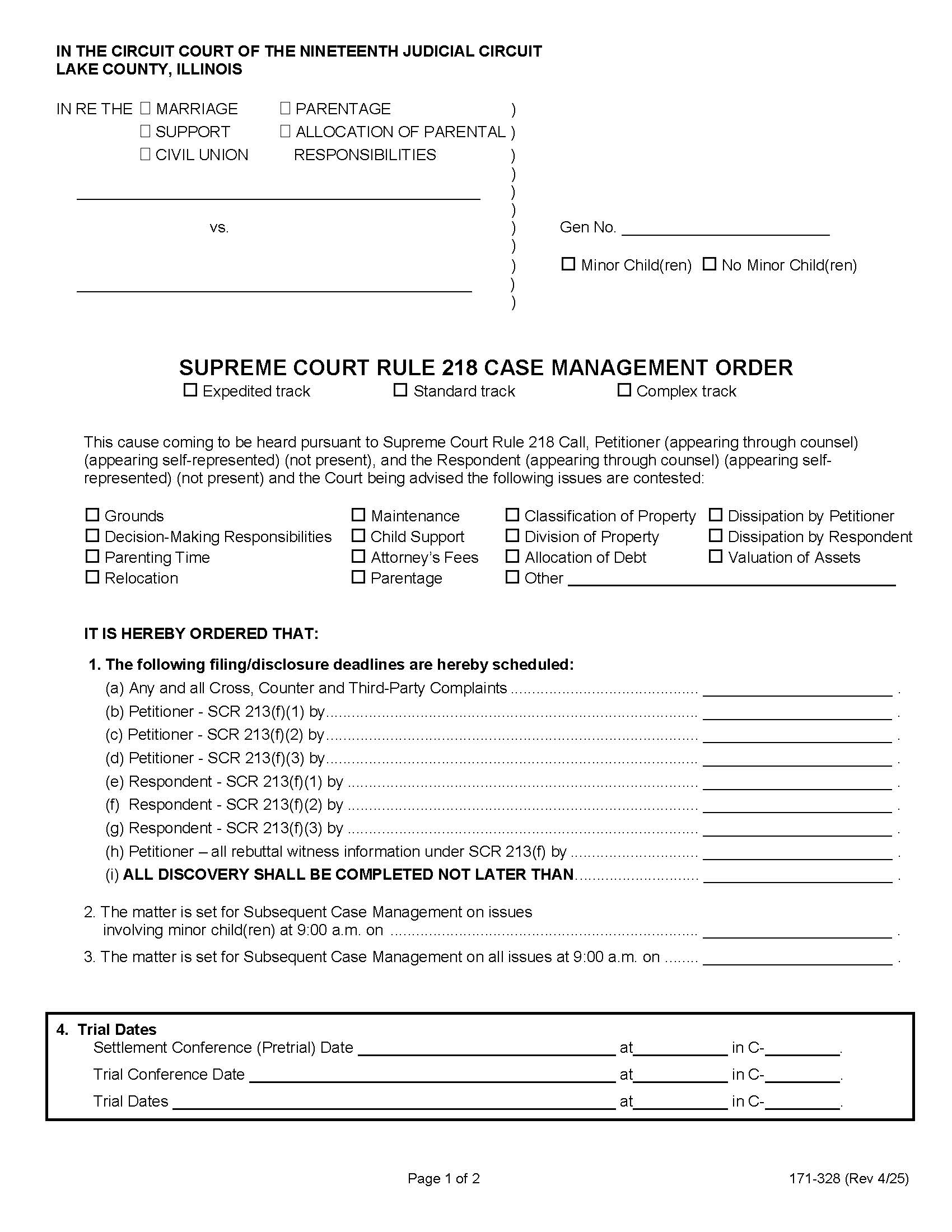 Supreme Court Rule 218 Case Management Order {171-328} | Pdf Fpdf Doc Docx | Illinois
