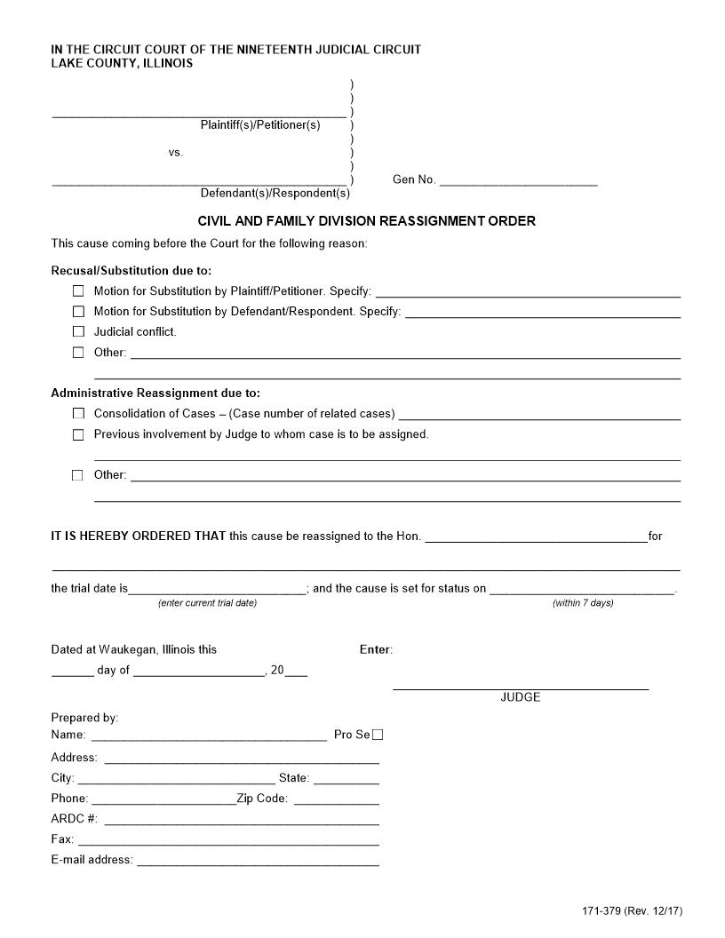 Civil And Family Division Reassignment Order {171-379} | Pdf Fpdf Doc Docx | Illinois