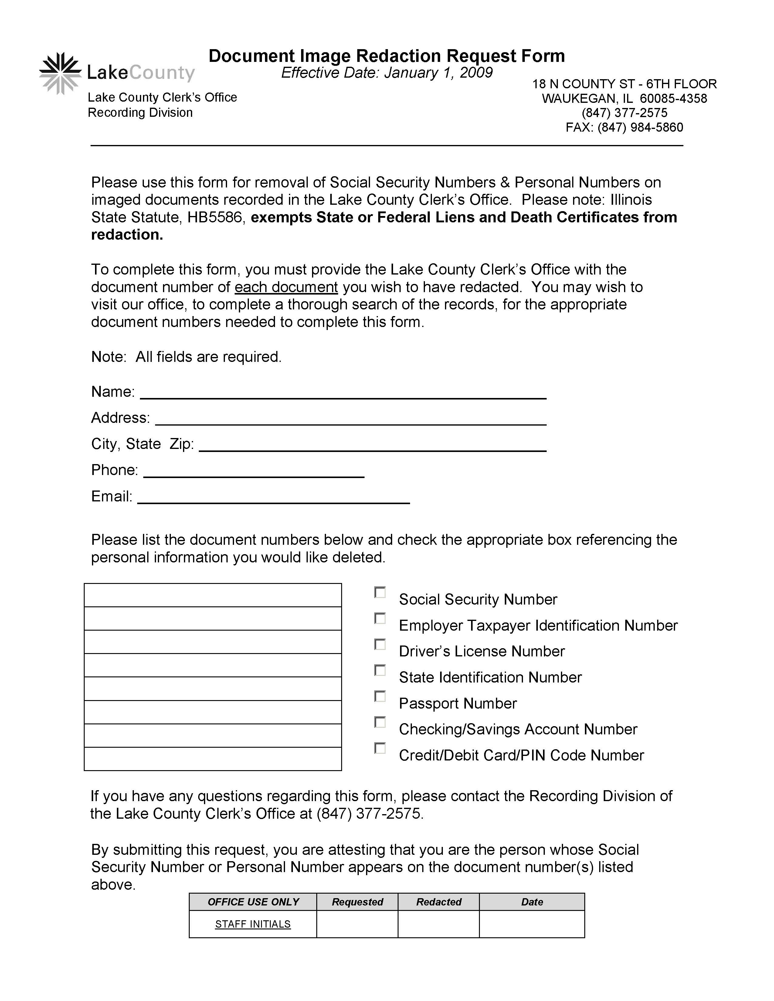 Document Image Redaction Request Form | Pdf Fpdf Docx | Illinois