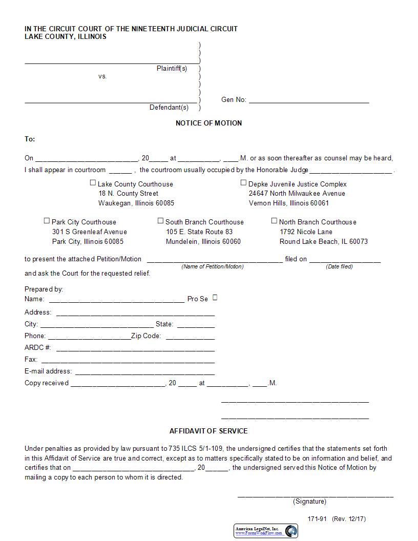 Notice Of Motion {171-91} | Pdf Fpdf Docx | Illinois