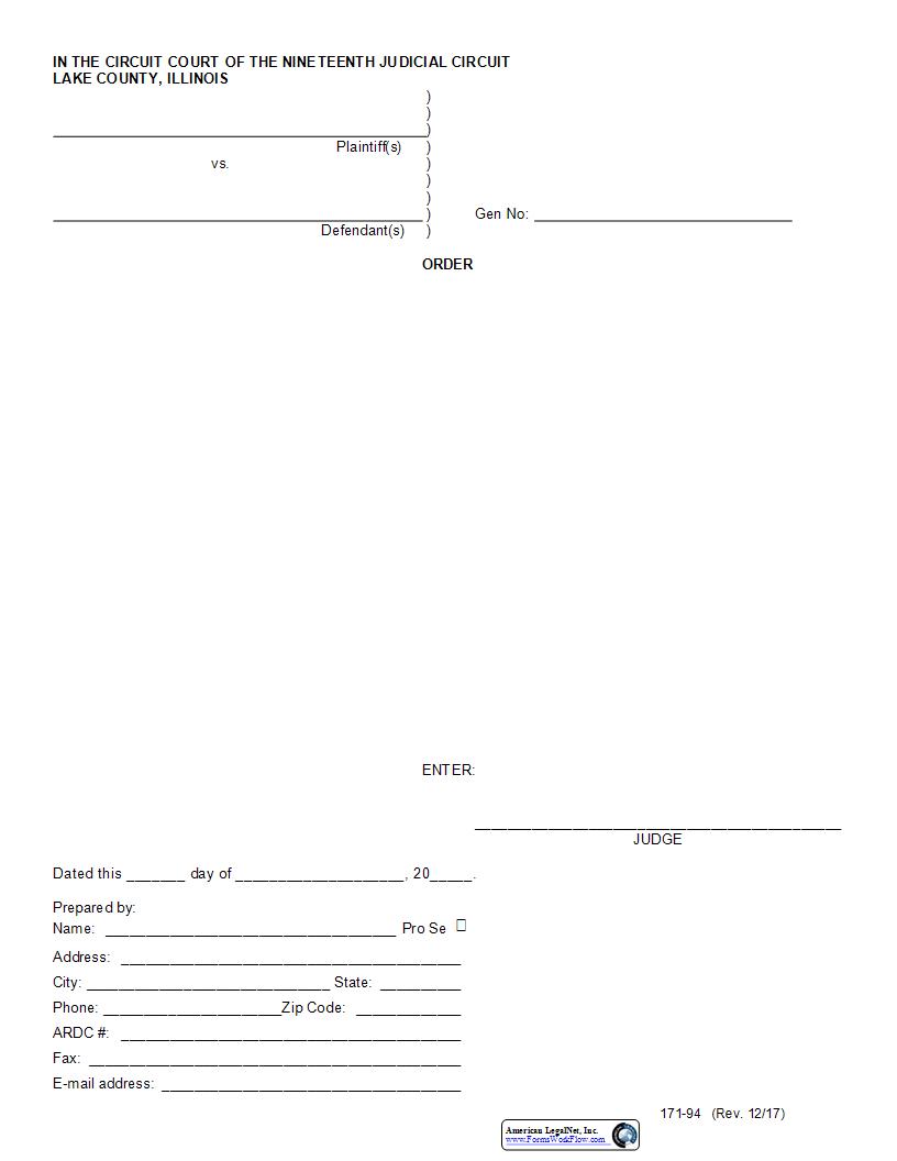 Order (Blank) {171-94} | Pdf Fpdf Docx | Illinois