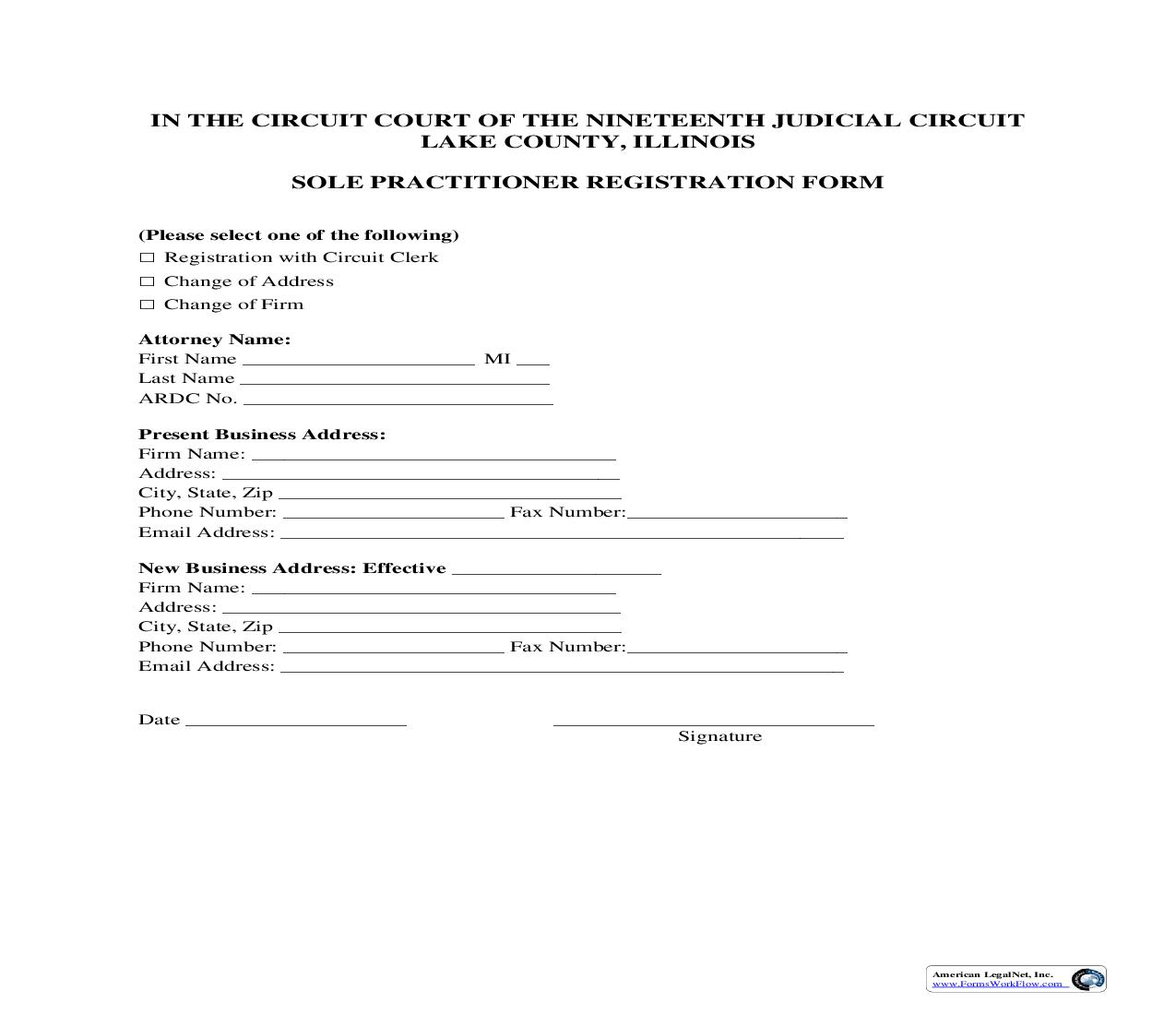 Sole Practitioner (Attorney) Registration Form | Pdf Fpdf Doc Docx | Illinois