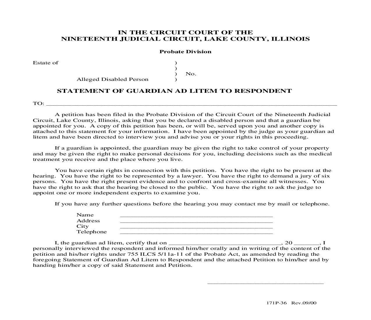 Statement Of Guardian Ad Litem To Respondent | Pdf Fpdf Doc Docx | Illinois