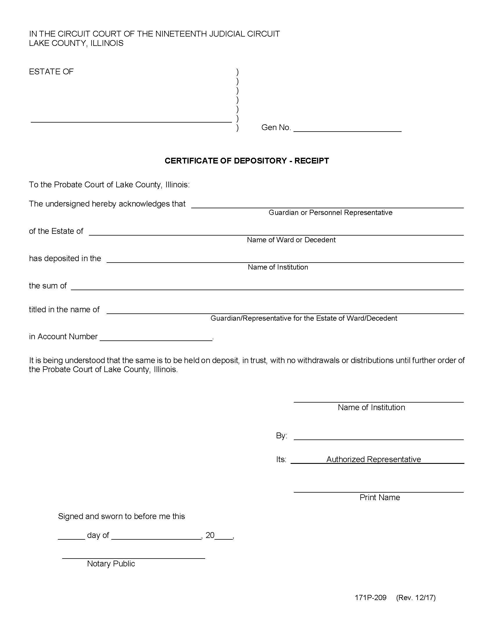 Certificate Of Depository - Receipt {171-209} | Pdf Fpdf Doc Docx | Illinois