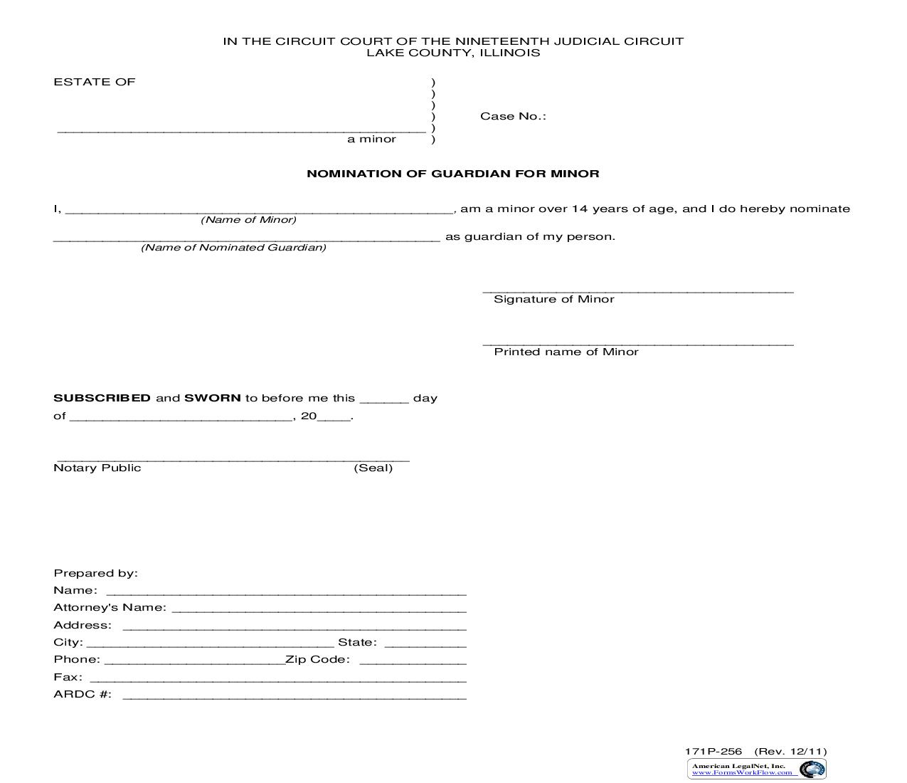 Nomination Of Guardian For Minor {171P-256} | Pdf Fpdf Doc Docx | Illinois