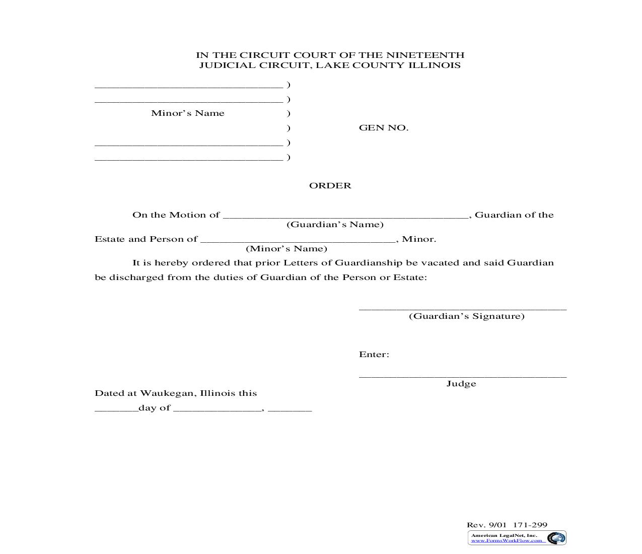 Order Vacating Guardianship {171P-299} | Pdf Fpdf Doc Docx | Illinois