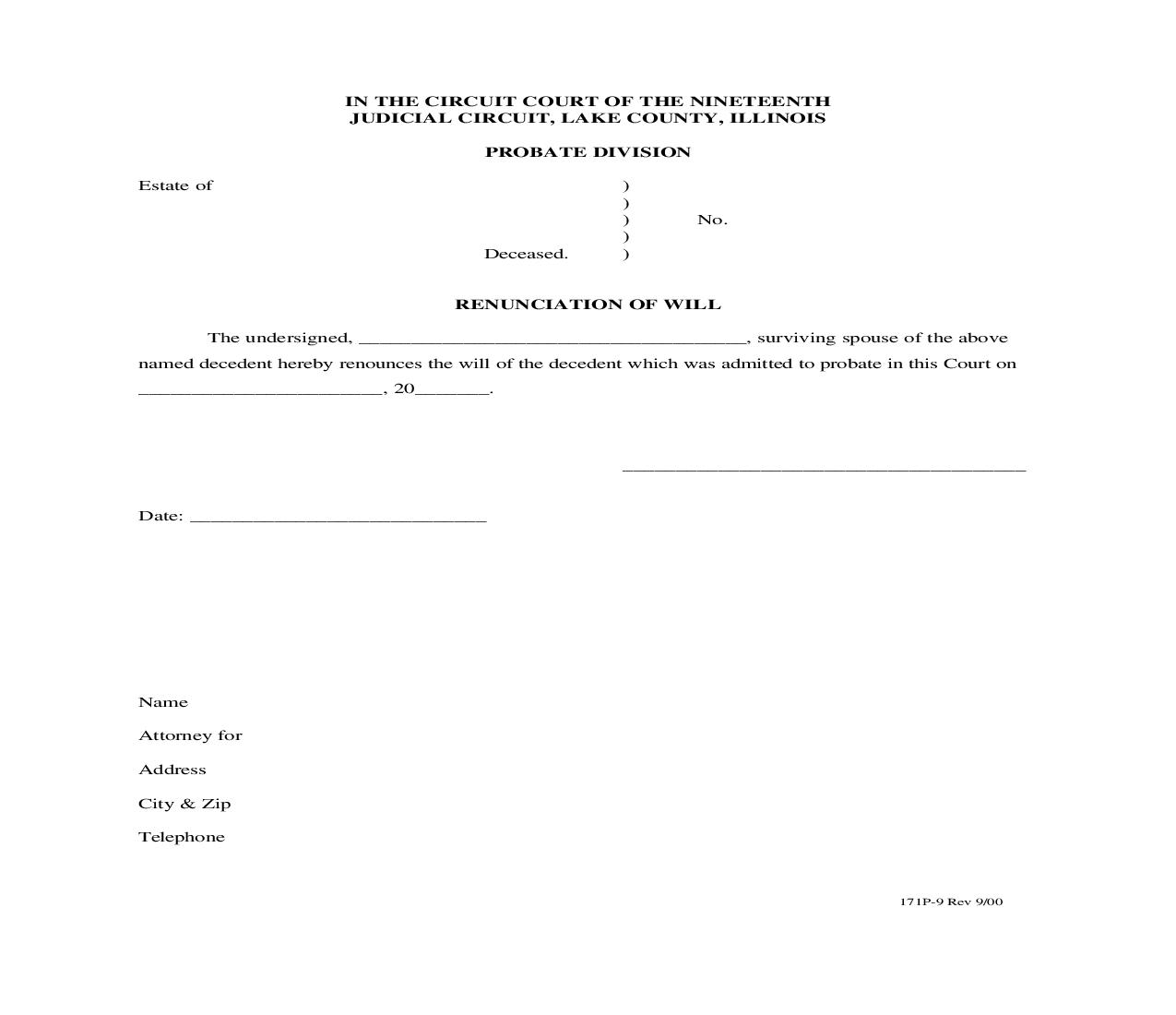 Renunciation Of Will {171P-9} | Pdf Fpdf Doc Docx | Illinois