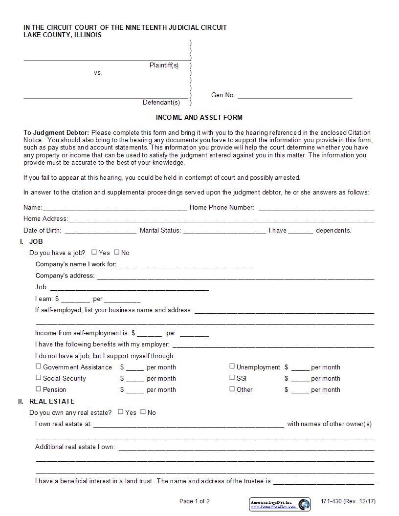 Income And Asset Form {171-430} | Pdf Fpdf Docx | Illinois