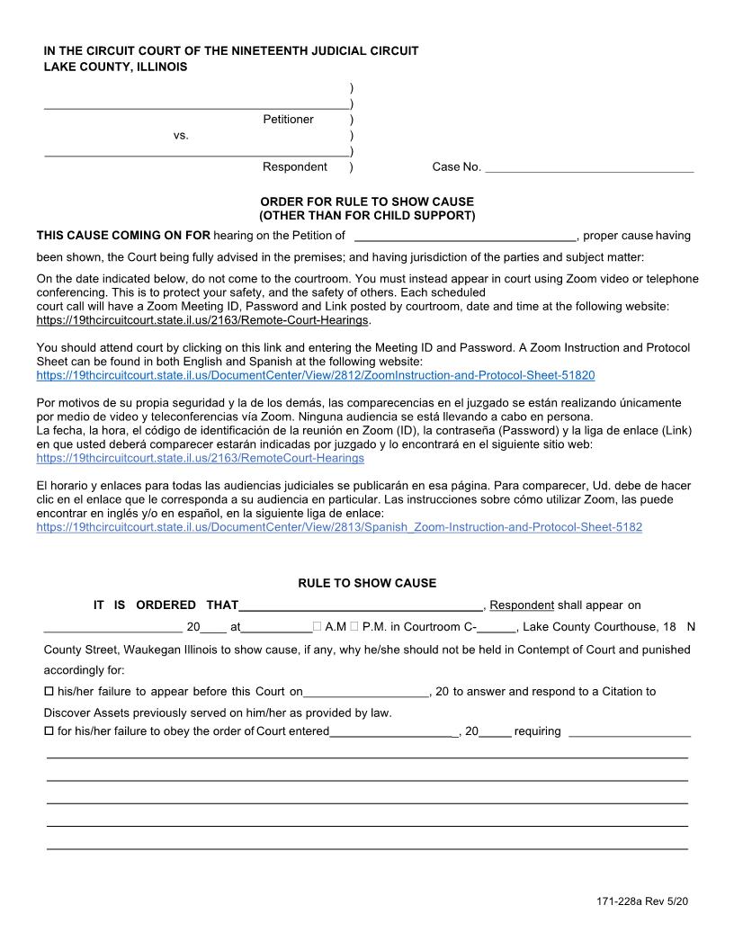 Order For Rule To Show Cause (Other Than For Child Support) {171-228a} | Pdf Fpdf Docx | Illinois