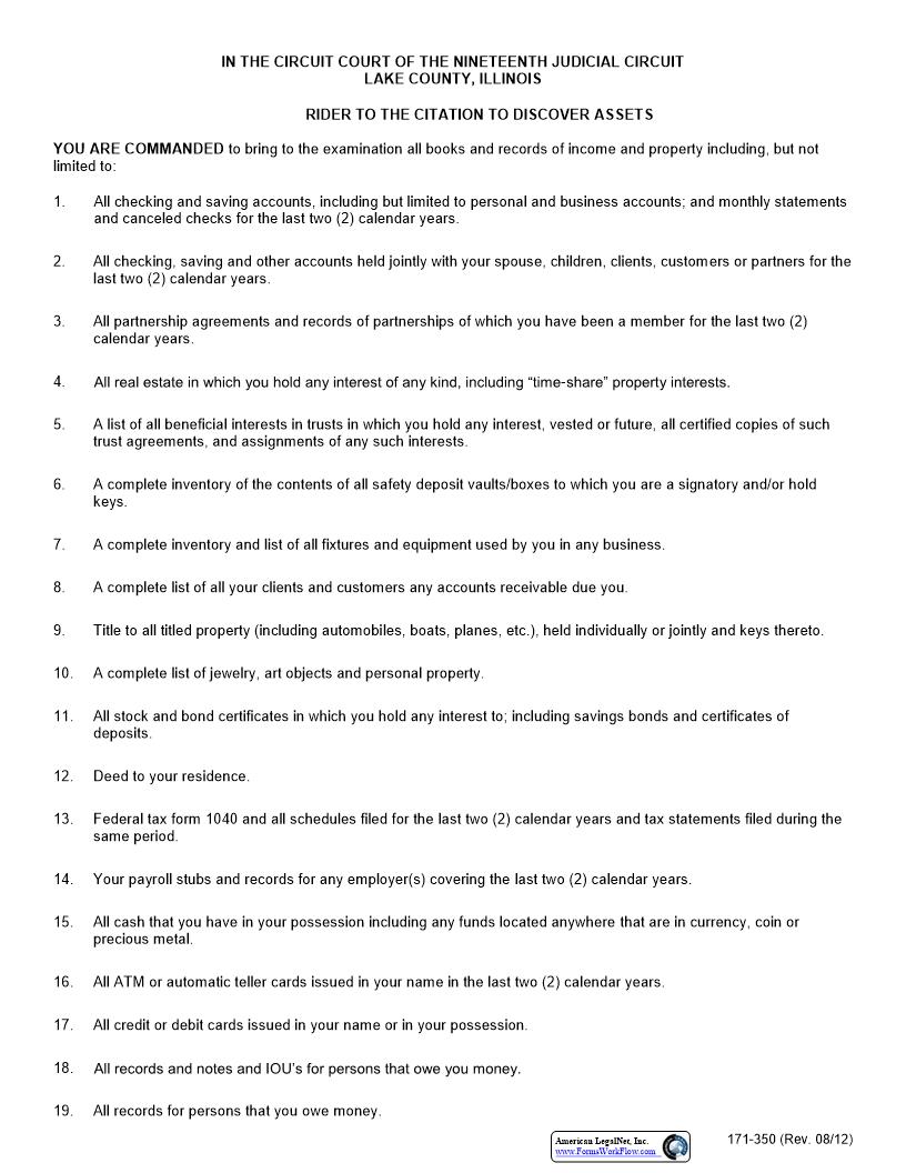 Rider To The Citation To Discover Assets {171-350} | Pdf Fpdf Docx | Illinois