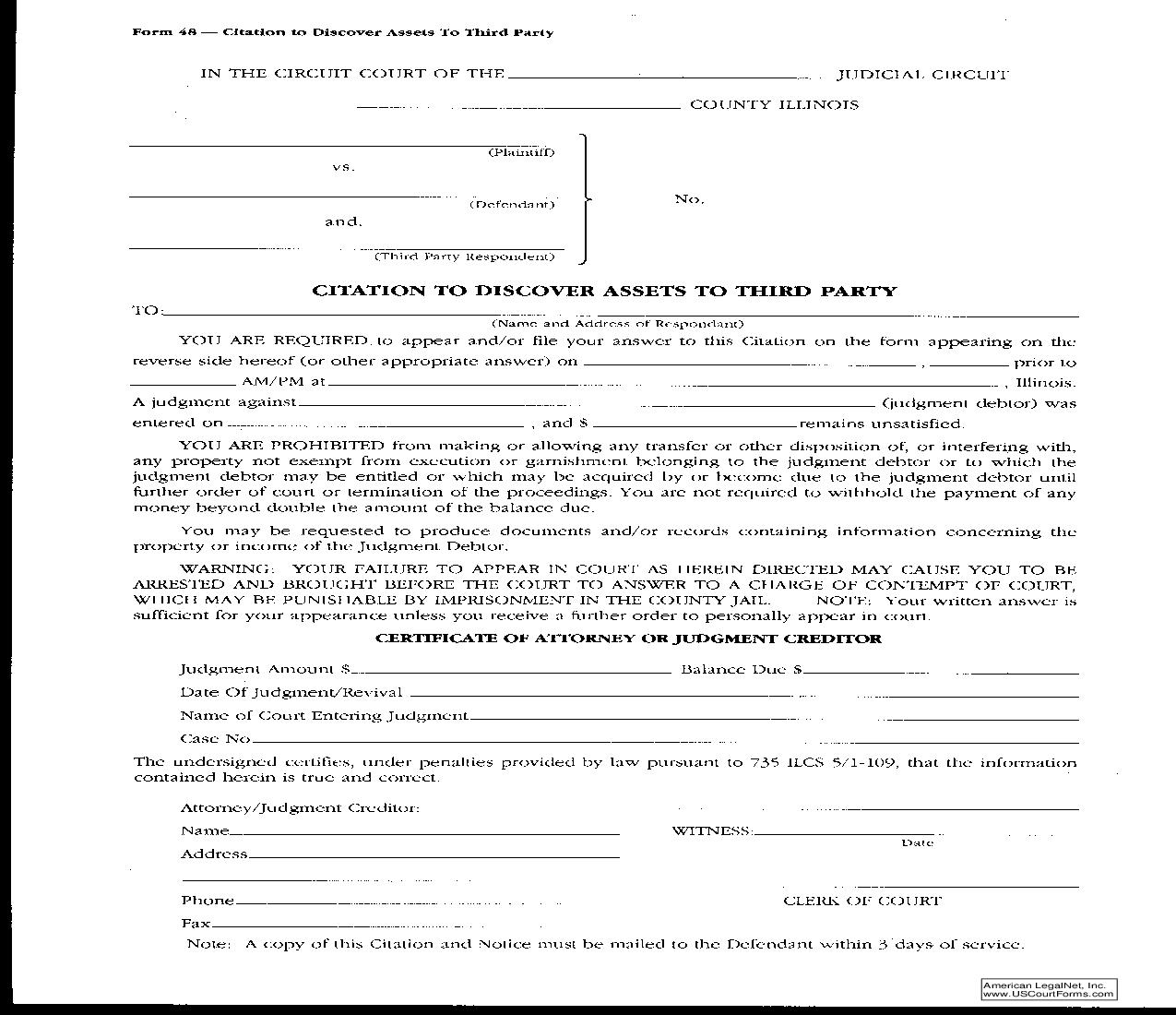 Citation To Discover Assets To Third Party {48} | Pdf Fpdf Doc Docx | Illinois