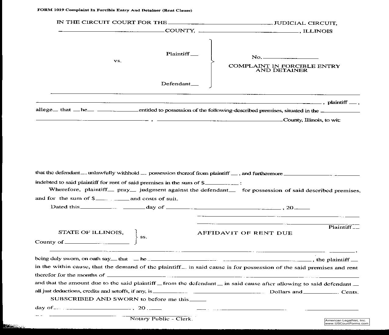 Complaint In Forcible Detainer {1019} | Pdf Fpdf Doc Docx | Illinois
