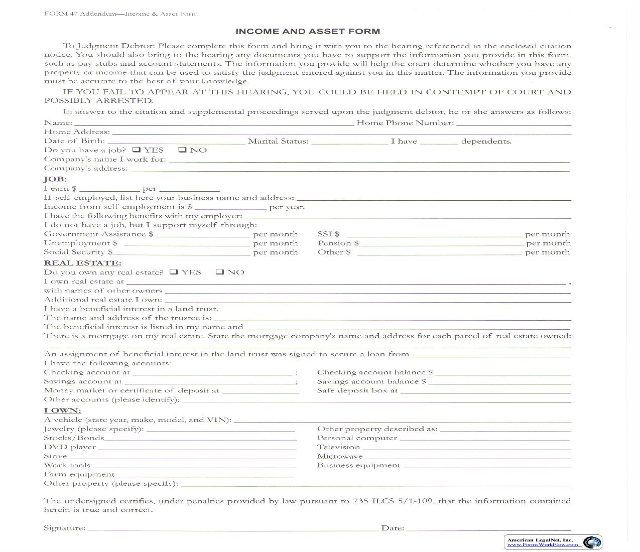 Income And Asset Form | Pdf Fpdf Doc Docx | Illinois