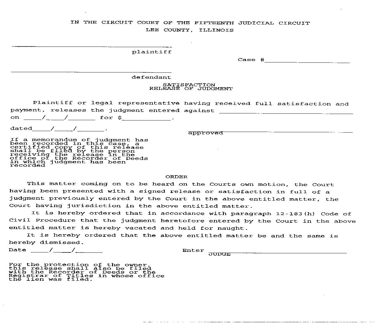 Satisfaction Release Of Judgment | Pdf Fpdf Doc Docx | Illinois