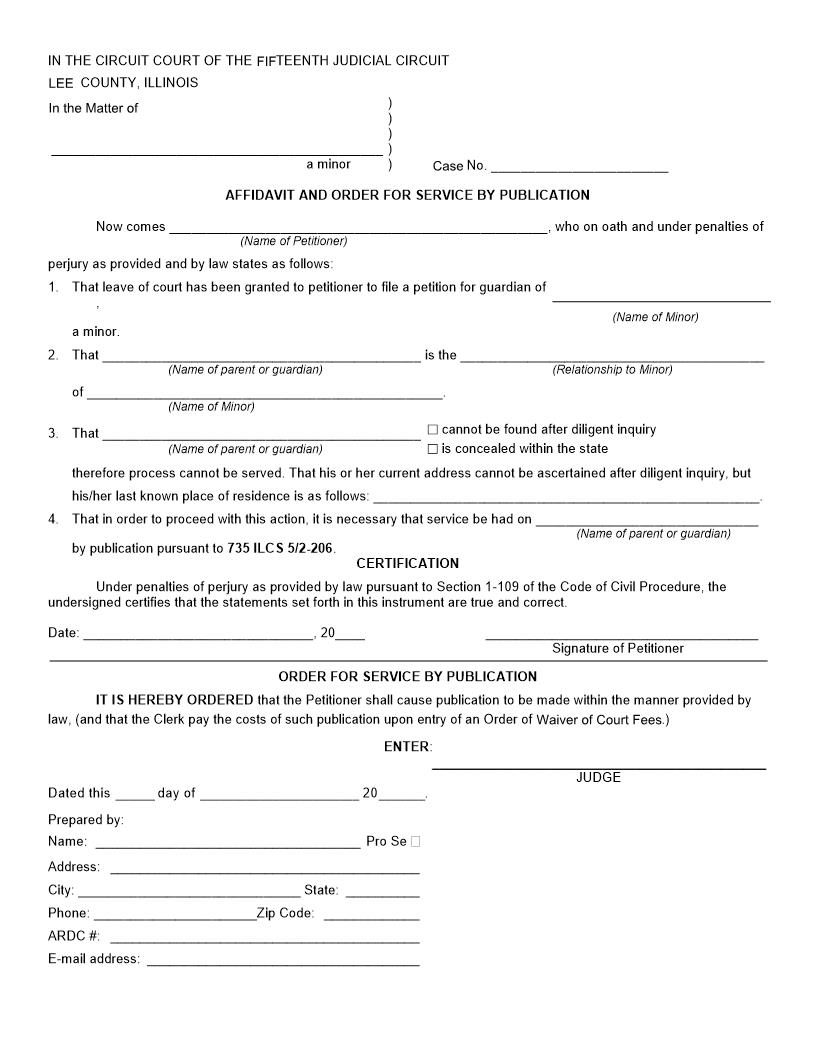 Affidavit And Order For Service By Publication | Pdf Fpdf Docx | Illinois