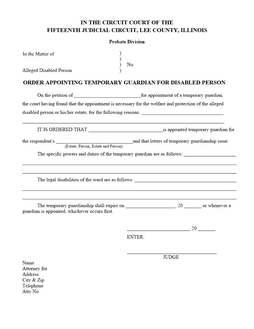 Order Appointing Tempoary Guardian For A Disabled Person | Pdf Fpdf Docx | Illinois