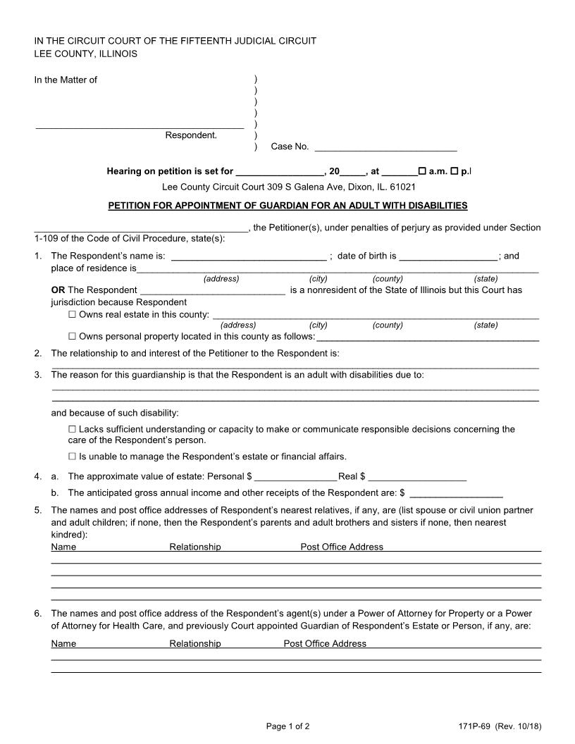 Petition For Appointment Of Guardian For An Adult With Disabilities | Pdf Fpdf Docx | Illinois
