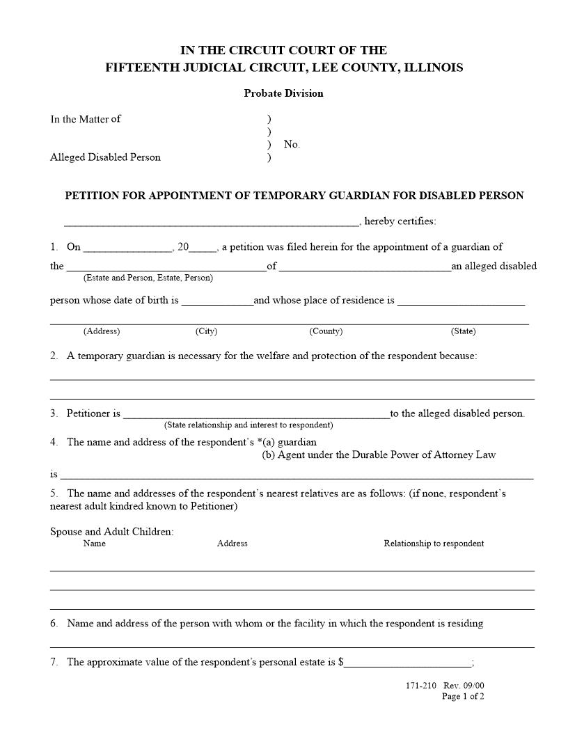 Petition For Appointment Of Temporary Guardian For Disabled Person | Pdf Fpdf Docx | Illinois