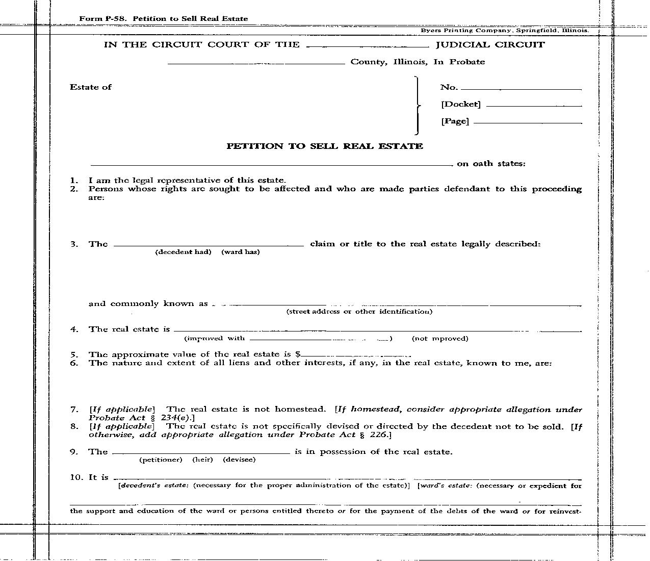 Petition To Sell Real Estate {P-58} | Pdf Fpdf Doc Docx | Illinois