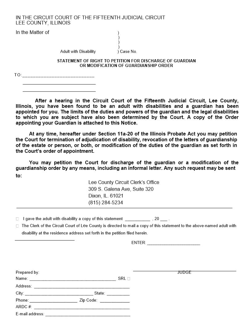 Statement Of Right For Discharge Or Modification Of Guardianship Order | Pdf Fpdf Docx | Illinois