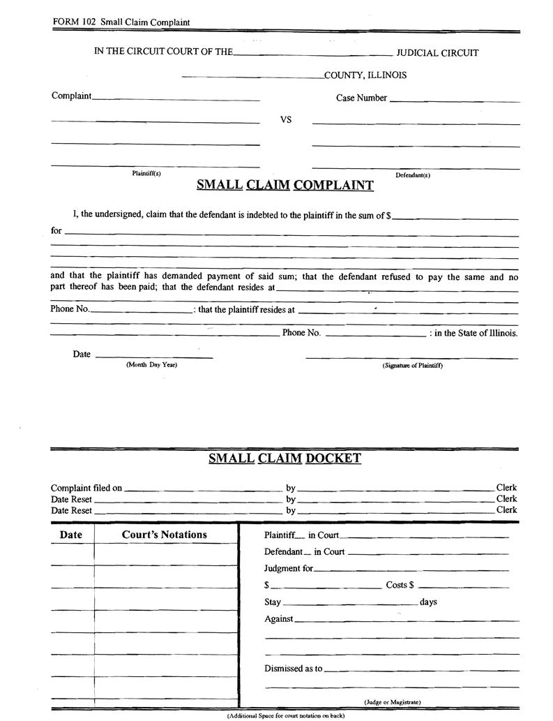 Small Claim Complaint | Pdf Fpdf Doc Docx | Illinois