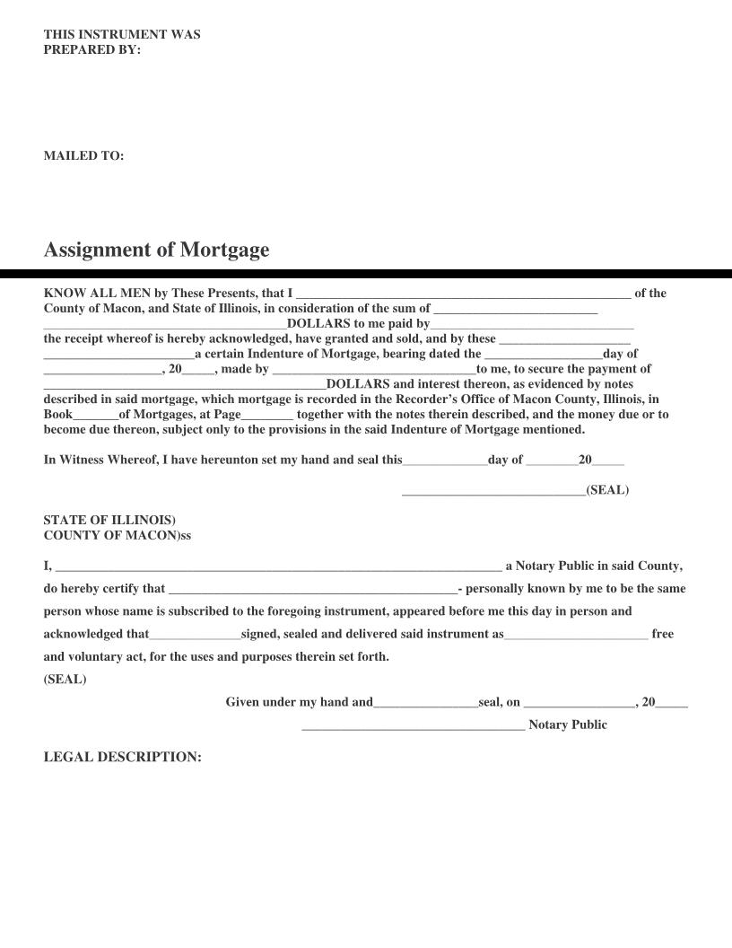 Assignment Of Mortgage | Pdf Fpdf Docx | Illinois